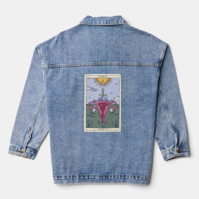Uterus Strength Tarot Card Design Denim Jacket (Back)