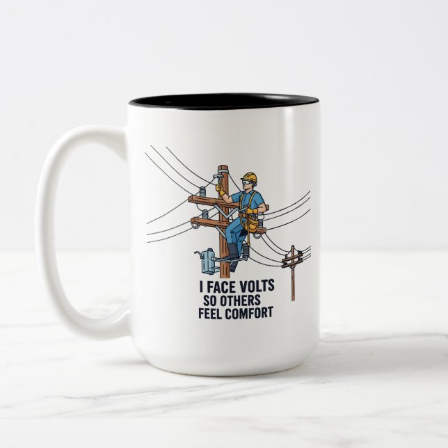 Utility Power Line Worker Courage Quote Hero Two-Tone Coffee Mug (Left)