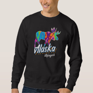 Utqiagvik Alaska Usa Colourful Moose Art Vacation Sweatshirt
