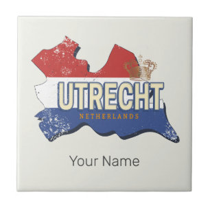 Utrecht Netherlands Map Dutch Vintage Souvenir Ceramic Tile