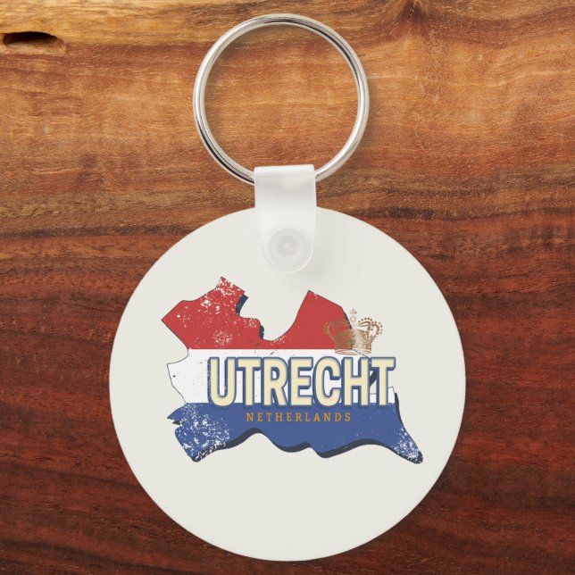 Utrecht Netherlands Map Dutch Vintage Souvenir Key Ring (Front)