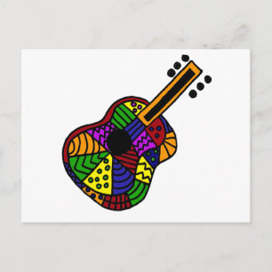 UV- Colourful Folk Art Guitar Design Postcard