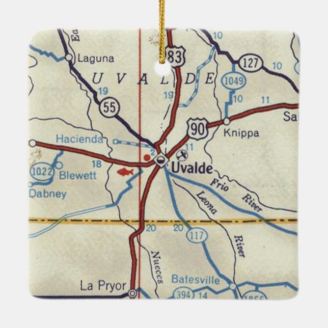 Uvalde TX Vintage Map Ceramic Ornament (Back)