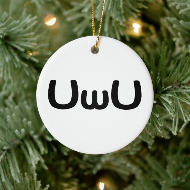 UwU Happy Anime Face Emoticon Ceramic Ornament (Tree)
