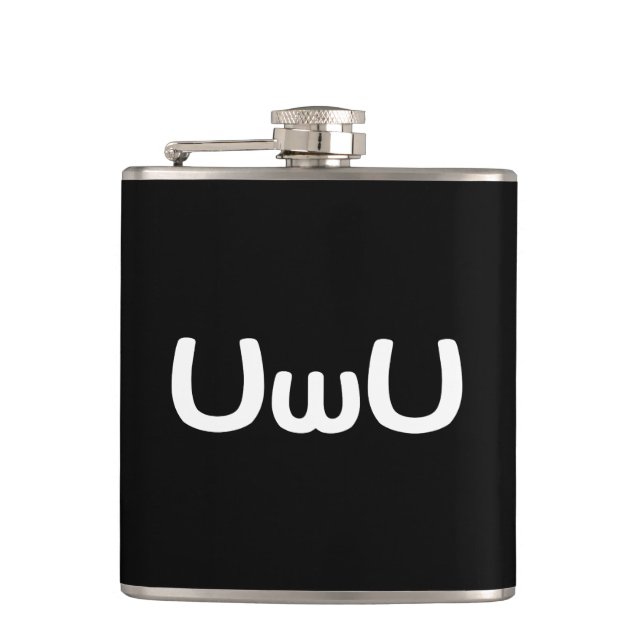 UwU Happy Anime Face Emoticon Hip Flask (Front)