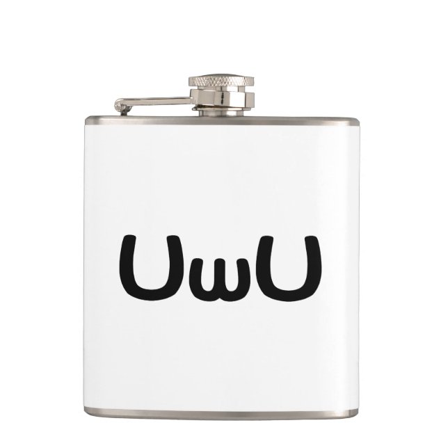 UwU Happy Anime Face Emoticon Hip Flask (Front)