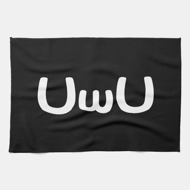UwU Happy Anime Face Emoticon Tea Towel (Horizontal)