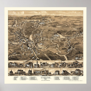 Uxbridge, MA Panoramic Map - 1880 Poster