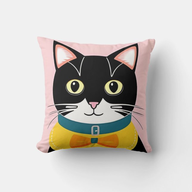 uxedo Cat With Yellow Bowtie and Collar Cushion (Front)