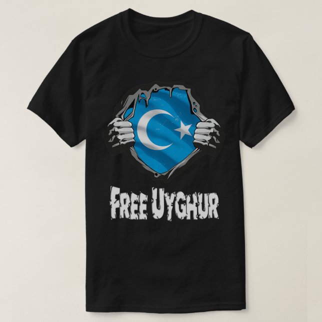 Uyghur Flag Superhero Costume Free Uyghur  T-Shirt (Design Front)