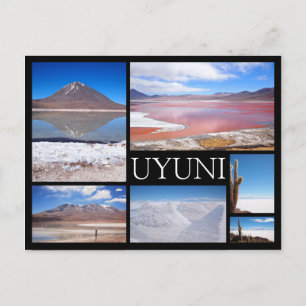 Uyuni multiple image collage black text postcard