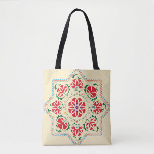 Uzbek ethnic vintage ornament suzanisuzani, fabric tote bag