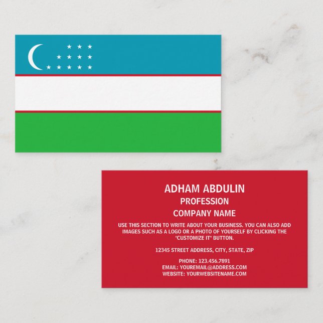 Uzbek Flag, Flag of Uzbekistan Business Card (Front/Back)