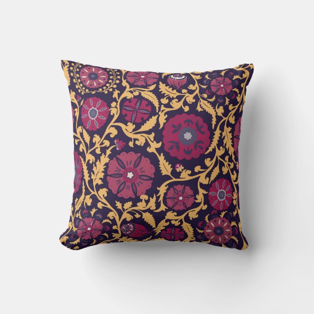 Uzbek floral embroidery, vintage pattern. cushion (Front)