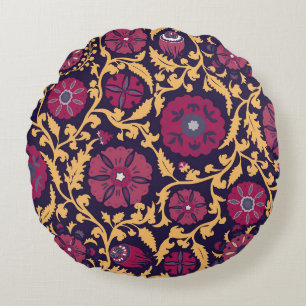 Uzbek floral embroidery, vintage pattern. round cushion