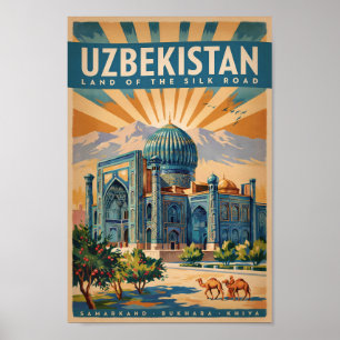 Uzbekistan Camel Illustration Travel Art Vintage Poster