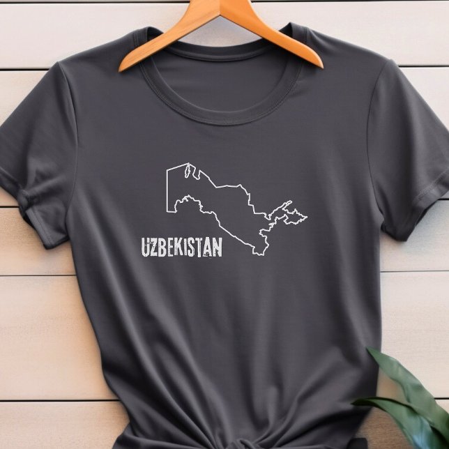 Uzbekistan Country Map Line Shape Uzbek Boundary T-Shirt (Creator Uploaded)