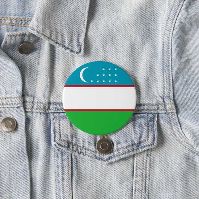 Uzbekistan flag 7.5 cm round badge (In Situ)