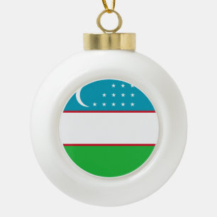 Uzbekistan Flag Ceramic Ball Christmas Ornament