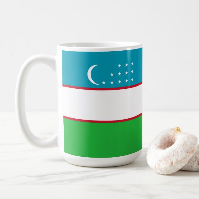 Uzbekistan flag coffee mug (With Donut)