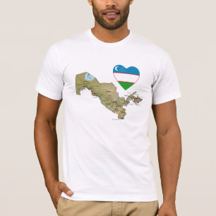 Uzbekistan Flag Heart and Map T-Shirt