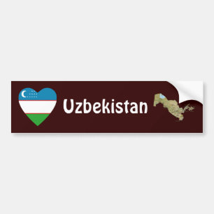 Uzbekistan Flag Heart + Map Bumper Sticker