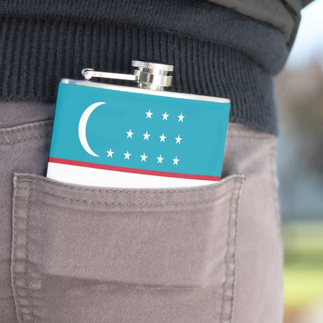 Uzbekistan flag hip flask (In Situ)