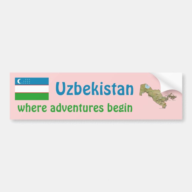 Uzbekistan Flag + Map Bumper Sticker (Front)