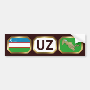 Uzbekistan Flag Map Code Bumper Sticker