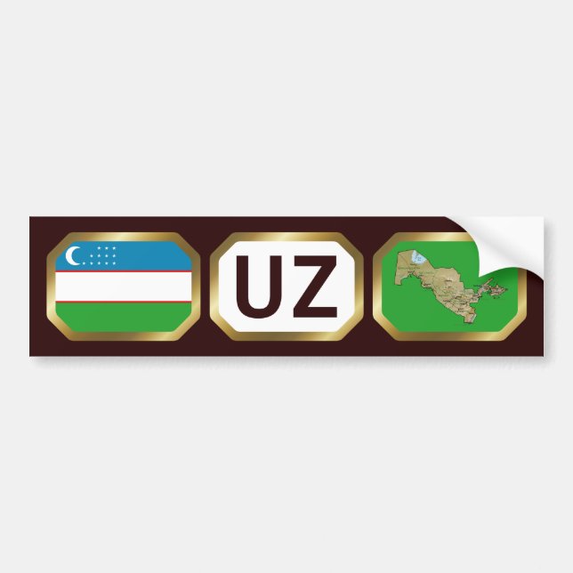 Uzbekistan Flag Map Code Bumper Sticker (Front)