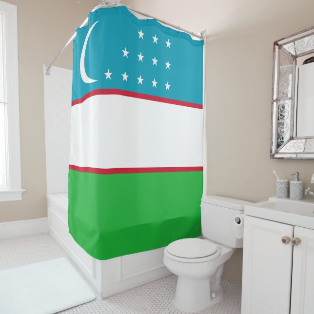 Uzbekistan flag shower curtain (In Situ)