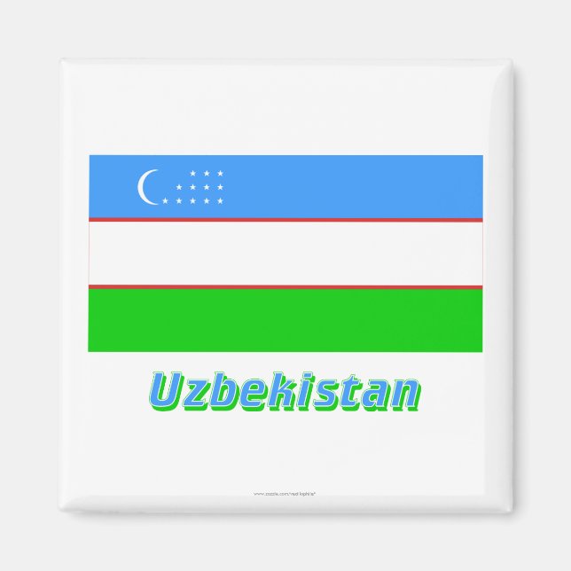 Uzbekistan Flag with Name Magnet (Front)