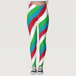 Uzbekistan National Flag Colours Diagonal Striped Leggings