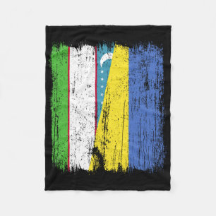 Uzbekistan Ukraine Half Flag Uzbek Ukrainian Herit Fleece Blanket