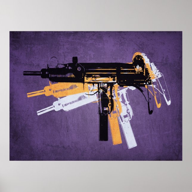 Uzi Sub Machine Gun on Purple Poster (Front)
