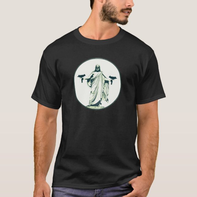 Uzi Toting Jesus T-Shirt (Front)