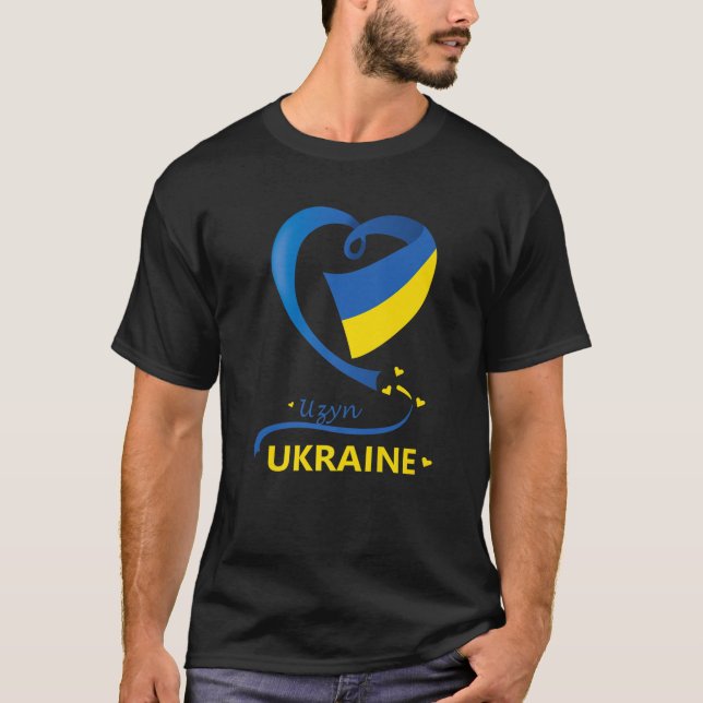Uzyn Ukraine National Flag Heart Emblem Crest T-Shirt (Front)