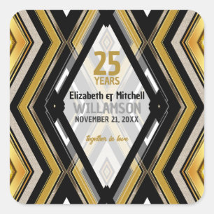 v1 Black+Gold Modern Art Deco Glam Square Sticker
