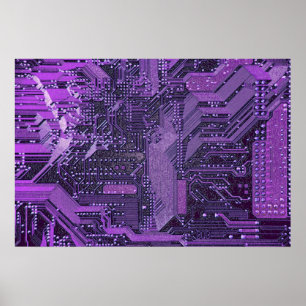 V1/V2 Purple Circuits, Cyberpunk Tech Poster