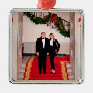 V2 Christmas President Donald Trump, Melania Metal Ornament