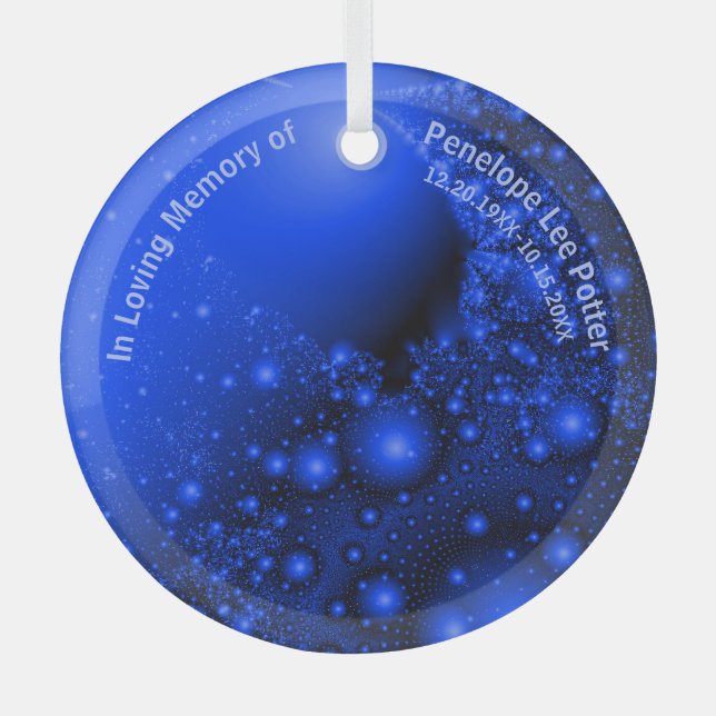 V2 Cobalt Blue Fractal Memorial Suncatcher Glass Tree Decoration (Front)