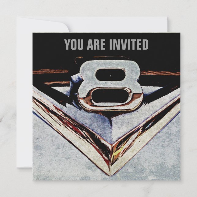 V8 Chrome Black and Grey Masculine Party Invitation (Front)