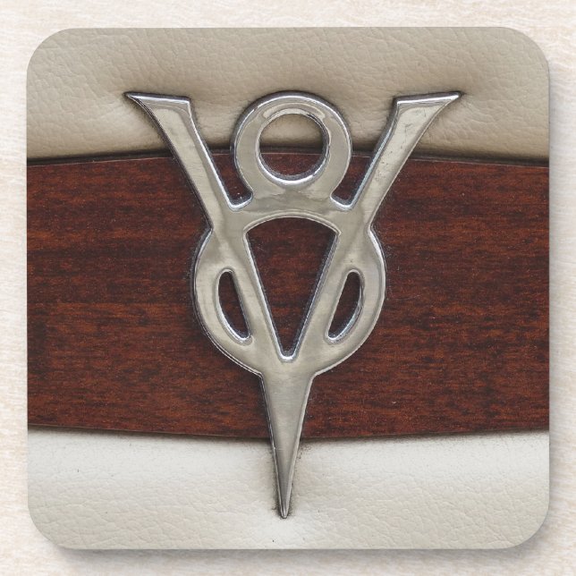 V8 Chrome Emblem Leather and Wood Coaster (Front)