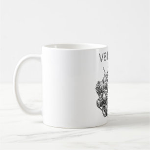 V8 engine pencil sketch drawing coffee mug