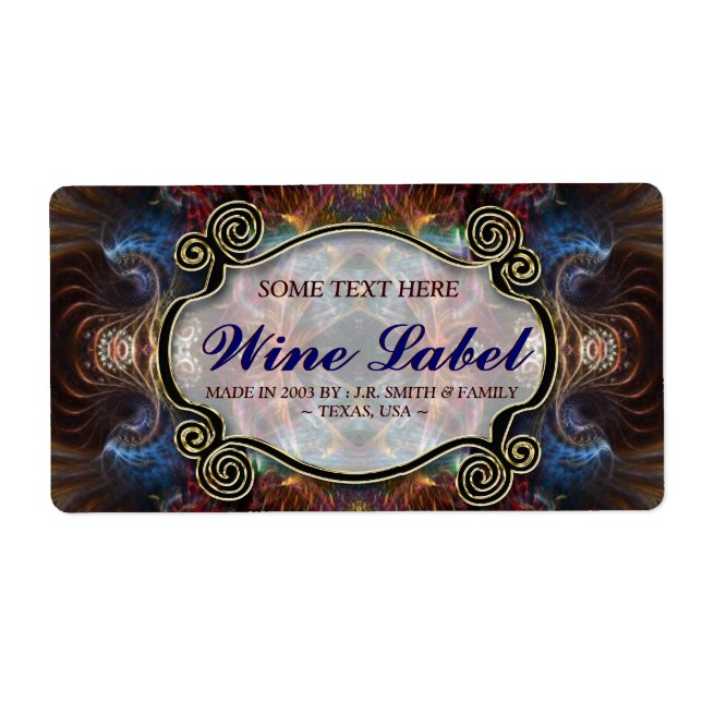 v.3 Mediaeval Fractals Gold Black & Red Wine Label (Front)