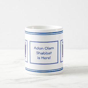 V.4 ADON OLAM, SHABBAT IS HERE! NAVY & WHITE COFFEE MUG