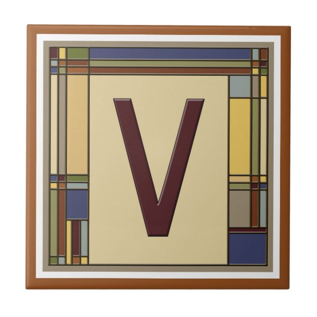 "V" Arts & Crafts Initial  Ceramic Tile (Front)