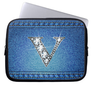 V "Diamond" Denim Stitching Electronics Bag