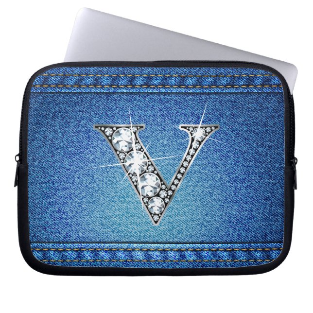 V "Diamond" Denim Stitching Electronics Bag (Front)