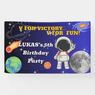 V For Victory V For Fun Astronaut Boy Birthday Banner